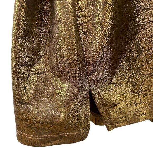 SUSAN GRAVER Womens Top Medium Gold Metallic Stretch Tunic 3/4 Sleeve w/ Belt - Picture 7 of 10